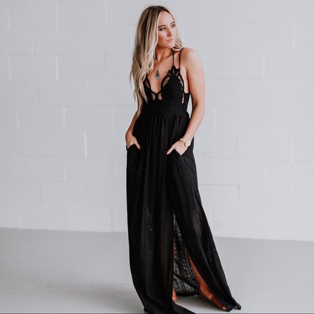 Aranza Lace Bralette Maxi Dress, Black, S
